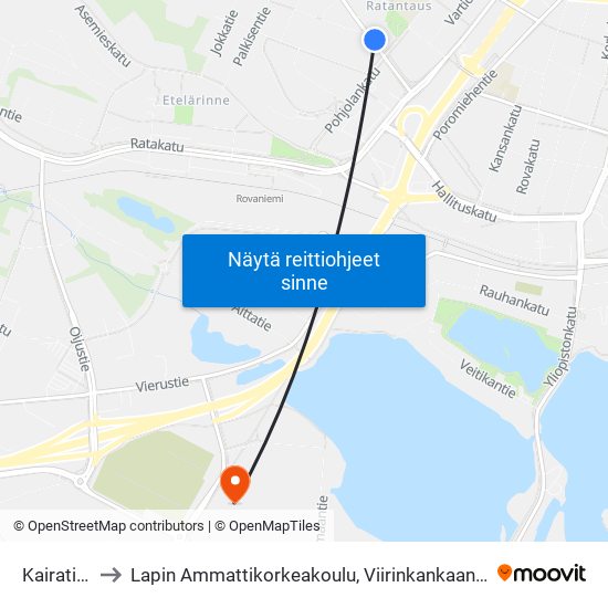 Kairatie P to Lapin Ammattikorkeakoulu, Viirinkankaan Kampus map