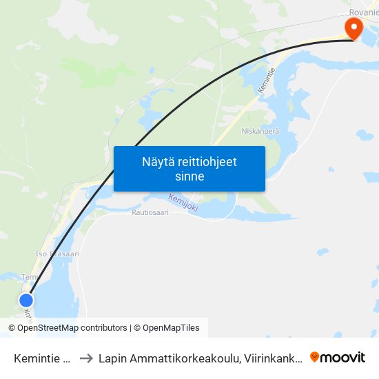 Kemintie 2266 to Lapin Ammattikorkeakoulu, Viirinkankaan Kampus map