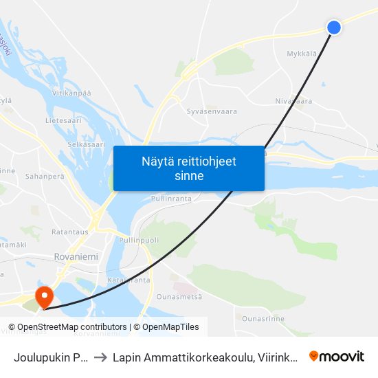 Joulupukin Pajakylä to Lapin Ammattikorkeakoulu, Viirinkankaan Kampus map