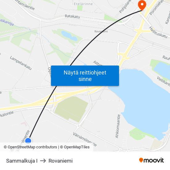 Sammalkuja I to Rovaniemi map