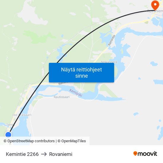 Kemintie 2266 to Rovaniemi map