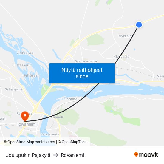 Joulupukin Pajakylä to Rovaniemi map