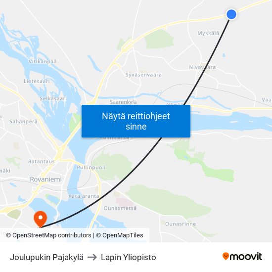 Joulupukin Pajakylä to Lapin Yliopisto map