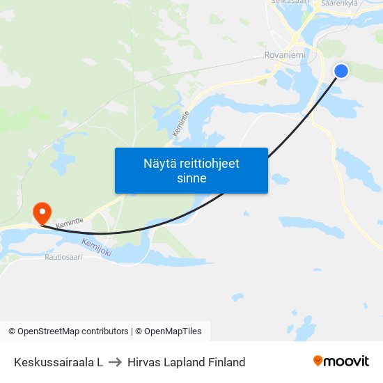 Keskussairaala L to Hirvas Lapland Finland map