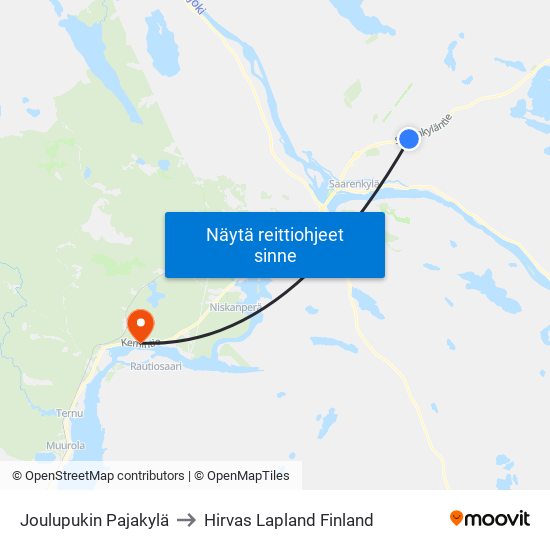 Joulupukin Pajakylä to Hirvas Lapland Finland map