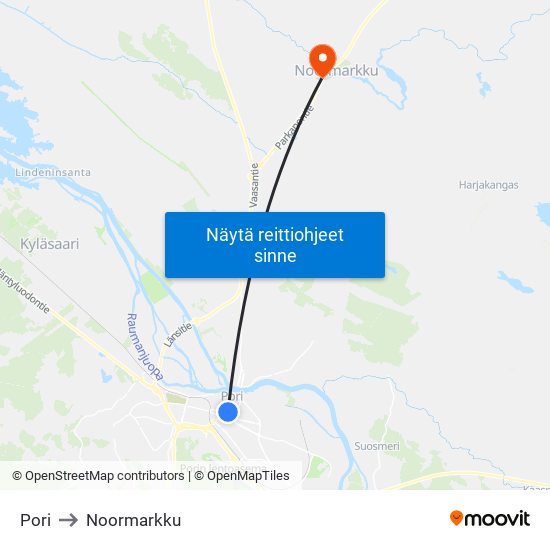 Pori to Noormarkku map