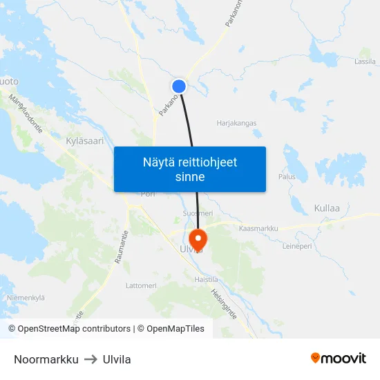 Noormarkku to Ulvila map