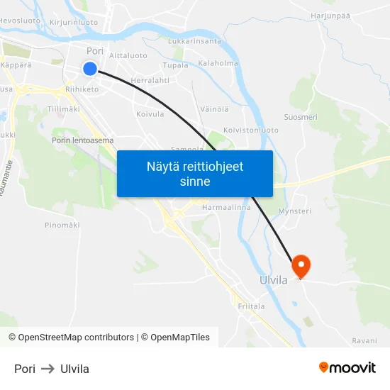 Pori to Ulvila map