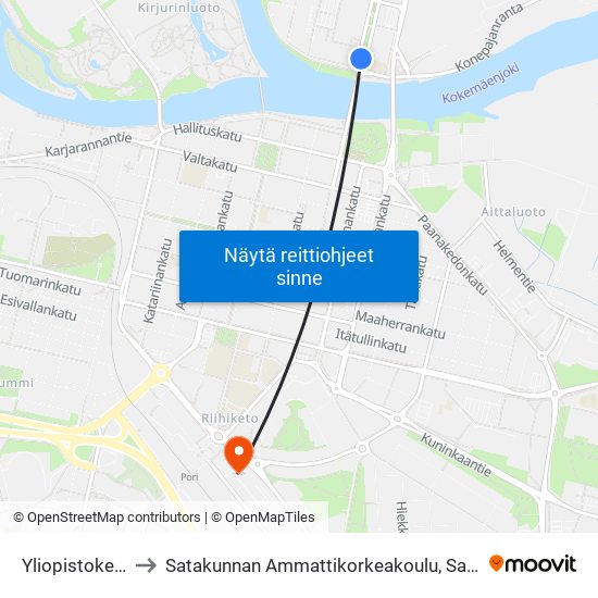 Yliopistokeskus E to Satakunnan Ammattikorkeakoulu, Samk-Kampus Pori map