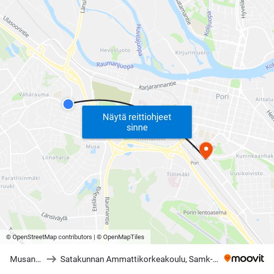 Musantie L to Satakunnan Ammattikorkeakoulu, Samk-Kampus Pori map