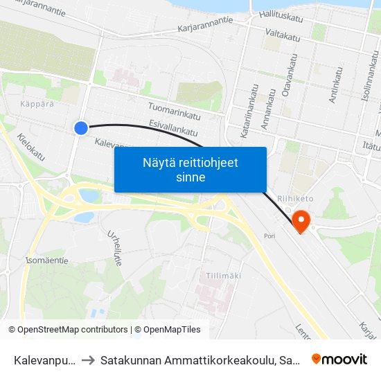 Kalevanpuisto P to Satakunnan Ammattikorkeakoulu, Samk-Kampus Pori map