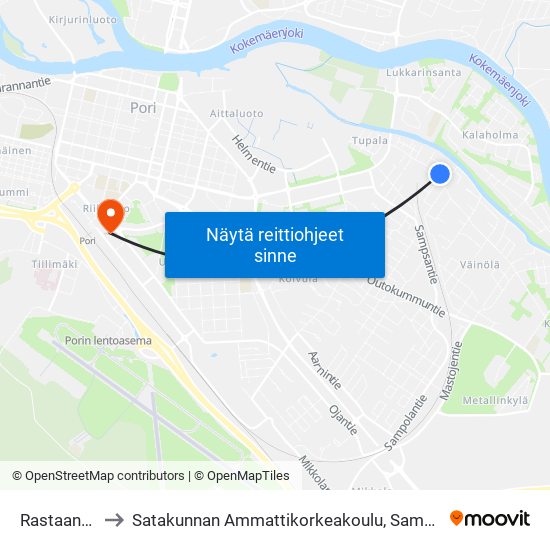 Rastaankuja I to Satakunnan Ammattikorkeakoulu, Samk-Kampus Pori map