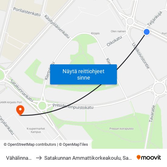 Vähälinnankatu I to Satakunnan Ammattikorkeakoulu, Samk-Kampus Pori map