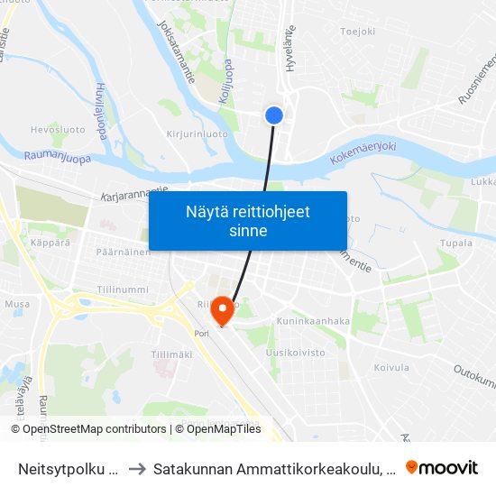 Neitsytpolku (Puuvilla) to Satakunnan Ammattikorkeakoulu, Samk-Kampus Pori map