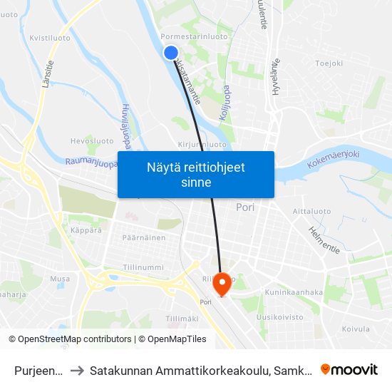 Purjeentie P to Satakunnan Ammattikorkeakoulu, Samk-Kampus Pori map