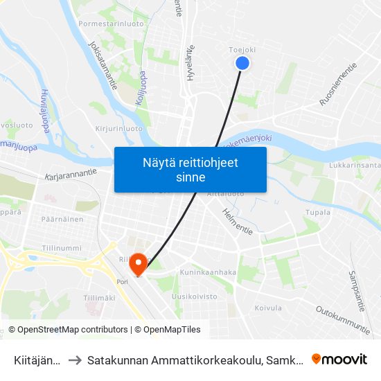 Kiitäjäntie P to Satakunnan Ammattikorkeakoulu, Samk-Kampus Pori map