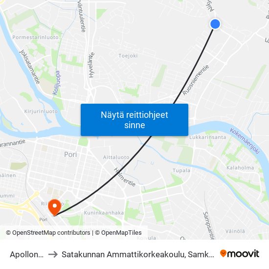 Apollontie E to Satakunnan Ammattikorkeakoulu, Samk-Kampus Pori map