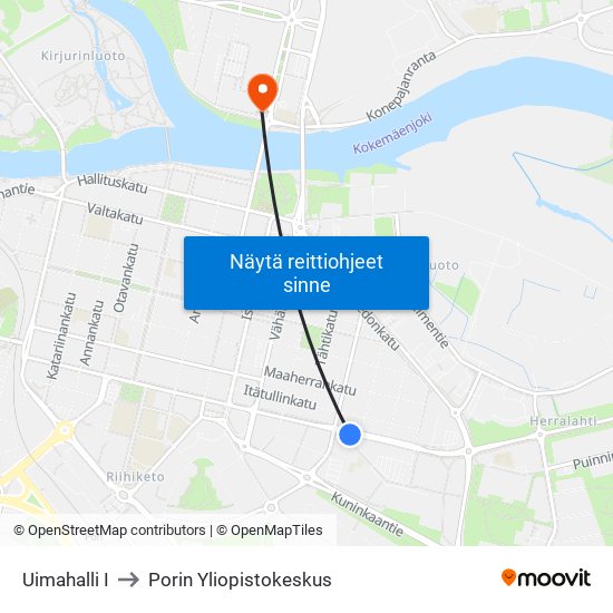 Uimahalli I to Porin Yliopistokeskus map