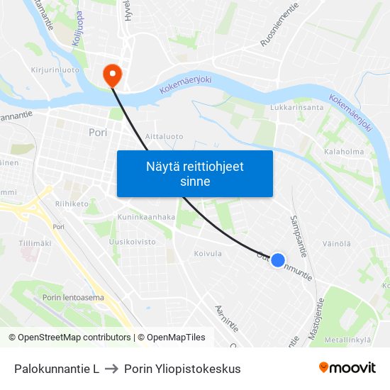 Palokunnantie L to Porin Yliopistokeskus map