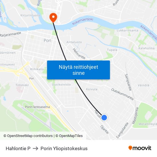 Hahlontie P to Porin Yliopistokeskus map