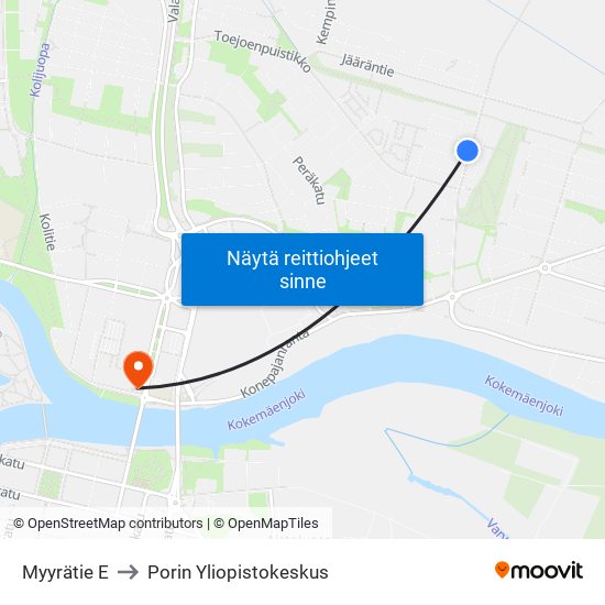 Myyrätie E to Porin Yliopistokeskus map