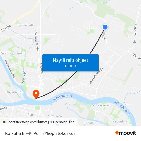 Kaikutie E to Porin Yliopistokeskus map