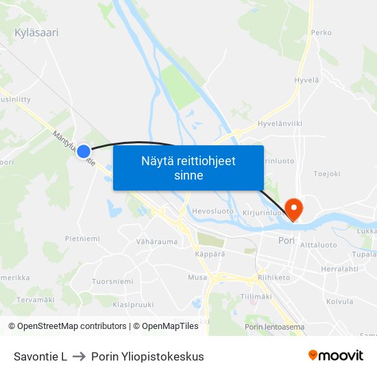 Savontie L to Porin Yliopistokeskus map