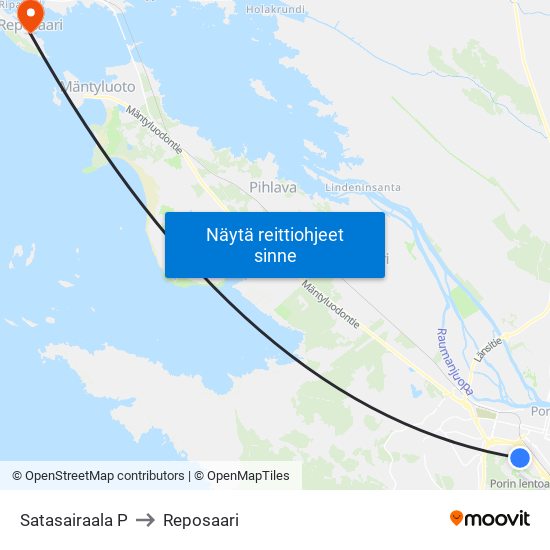 Satasairaala P to Reposaari map