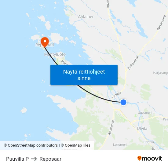 Puuvilla P to Reposaari map