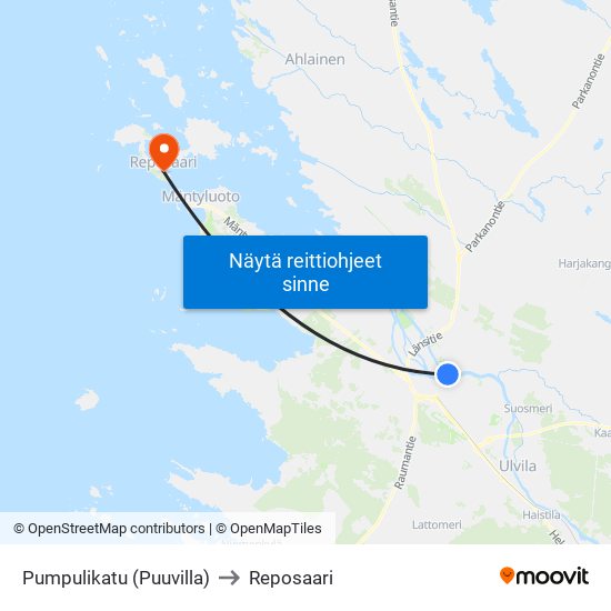 Pumpulikatu (Puuvilla) to Reposaari map