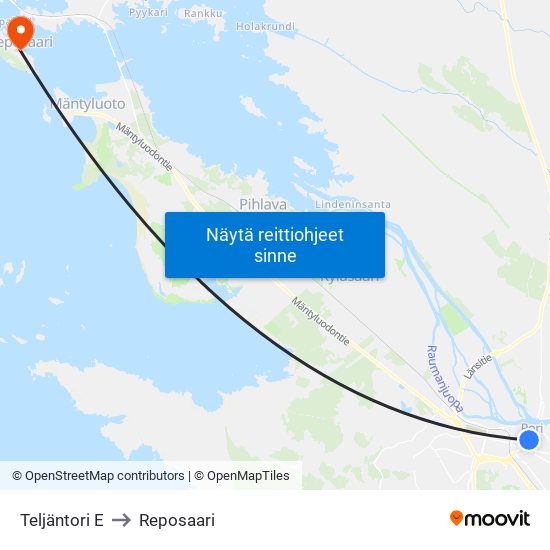 Teljäntori E to Reposaari map