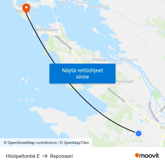 Hiisipellontie E to Reposaari map