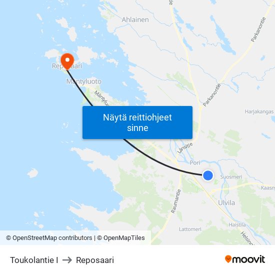 Toukolantie I to Reposaari map