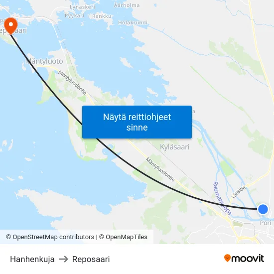 Hanhenkuja to Reposaari map
