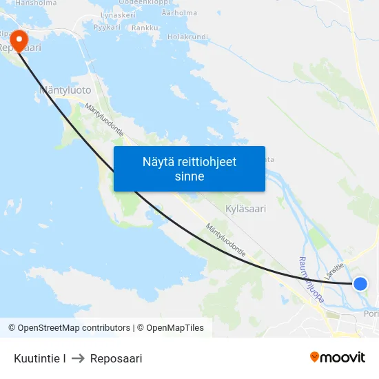 Kuutintie I to Reposaari map