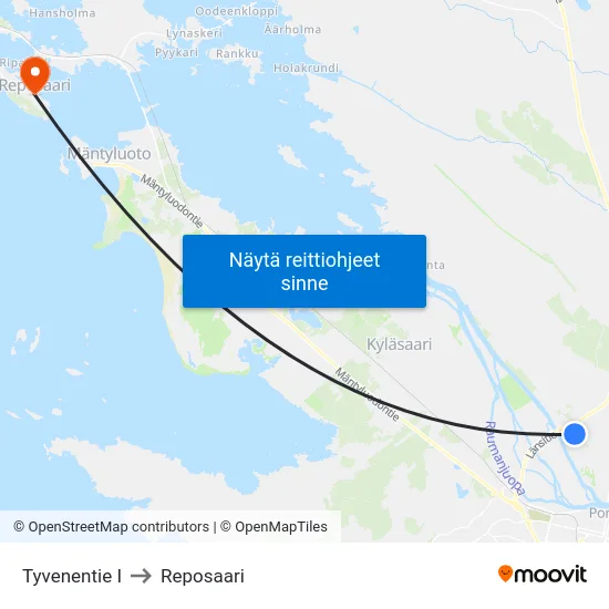 Tyvenentie I to Reposaari map