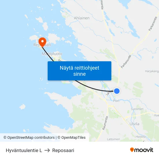 Hyväntuulentie L to Reposaari map