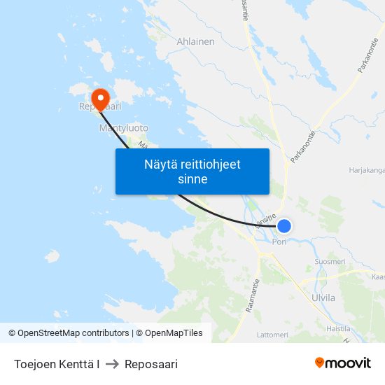 Toejoen Kenttä I to Reposaari map