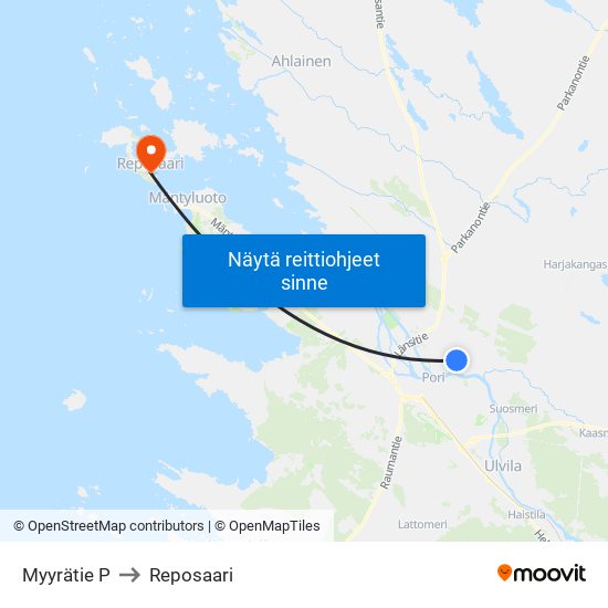 Myyrätie P to Reposaari map
