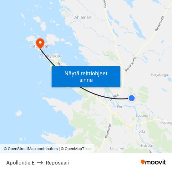 Apollontie E to Reposaari map