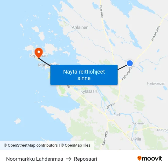 Noormarkku Lahdenmaa to Reposaari map