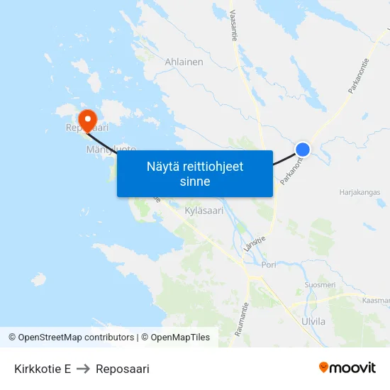 Kirkkotie E to Reposaari map