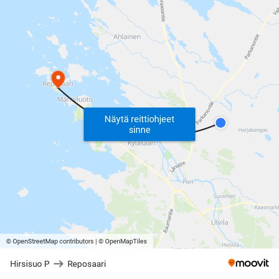 Hirsisuo P to Reposaari map