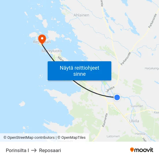Porinsilta I to Reposaari map