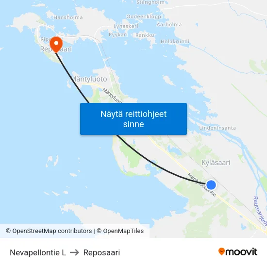 Nevapellontie L to Reposaari map
