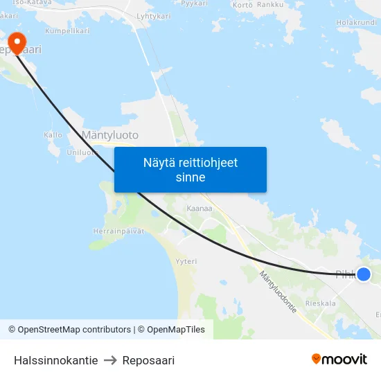 Halssinnokantie to Reposaari map