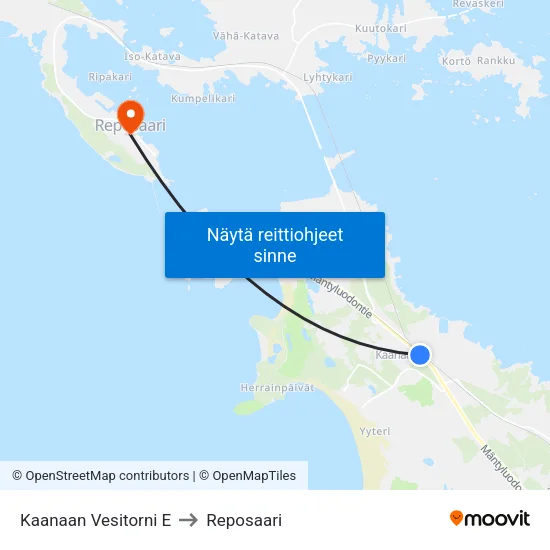 Kaanaan Vesitorni E to Reposaari map