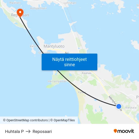 Huhtala P to Reposaari map