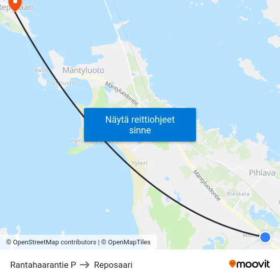 Rantahaarantie P to Reposaari map