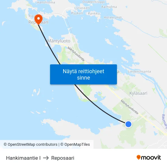 Hankimaantie I to Reposaari map